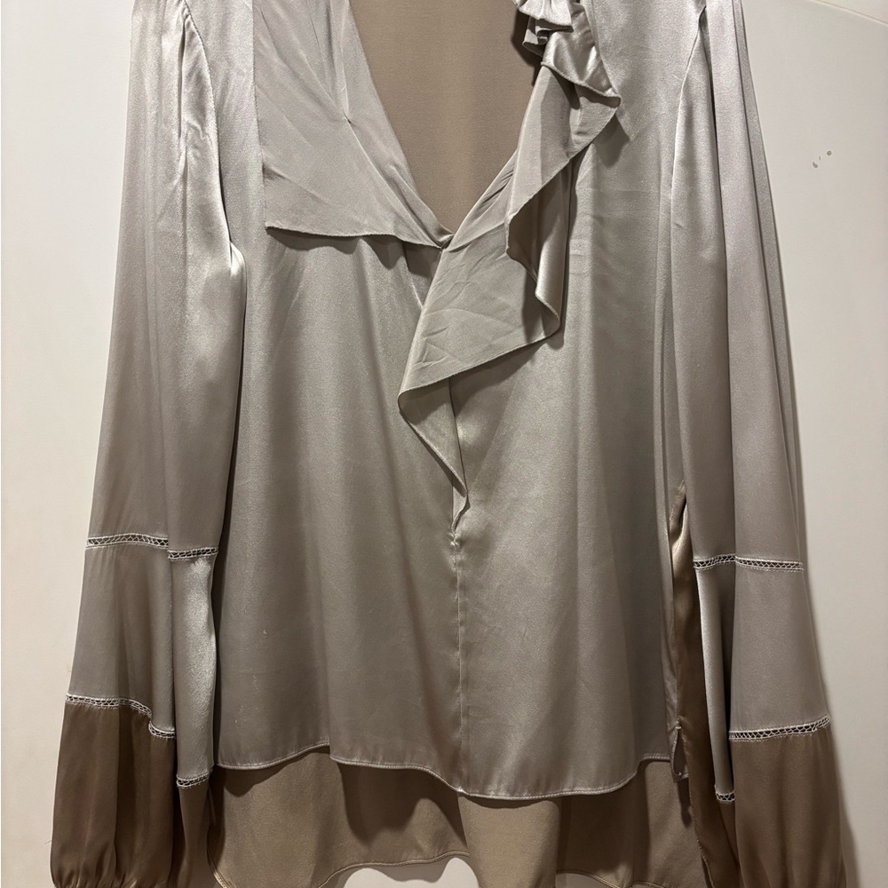 Elie Tahari Silver Ruffle Blouse